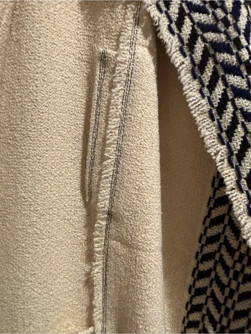 Beautiful Vintage CHANEL Cream Bouclé Coat Herringbone Trim